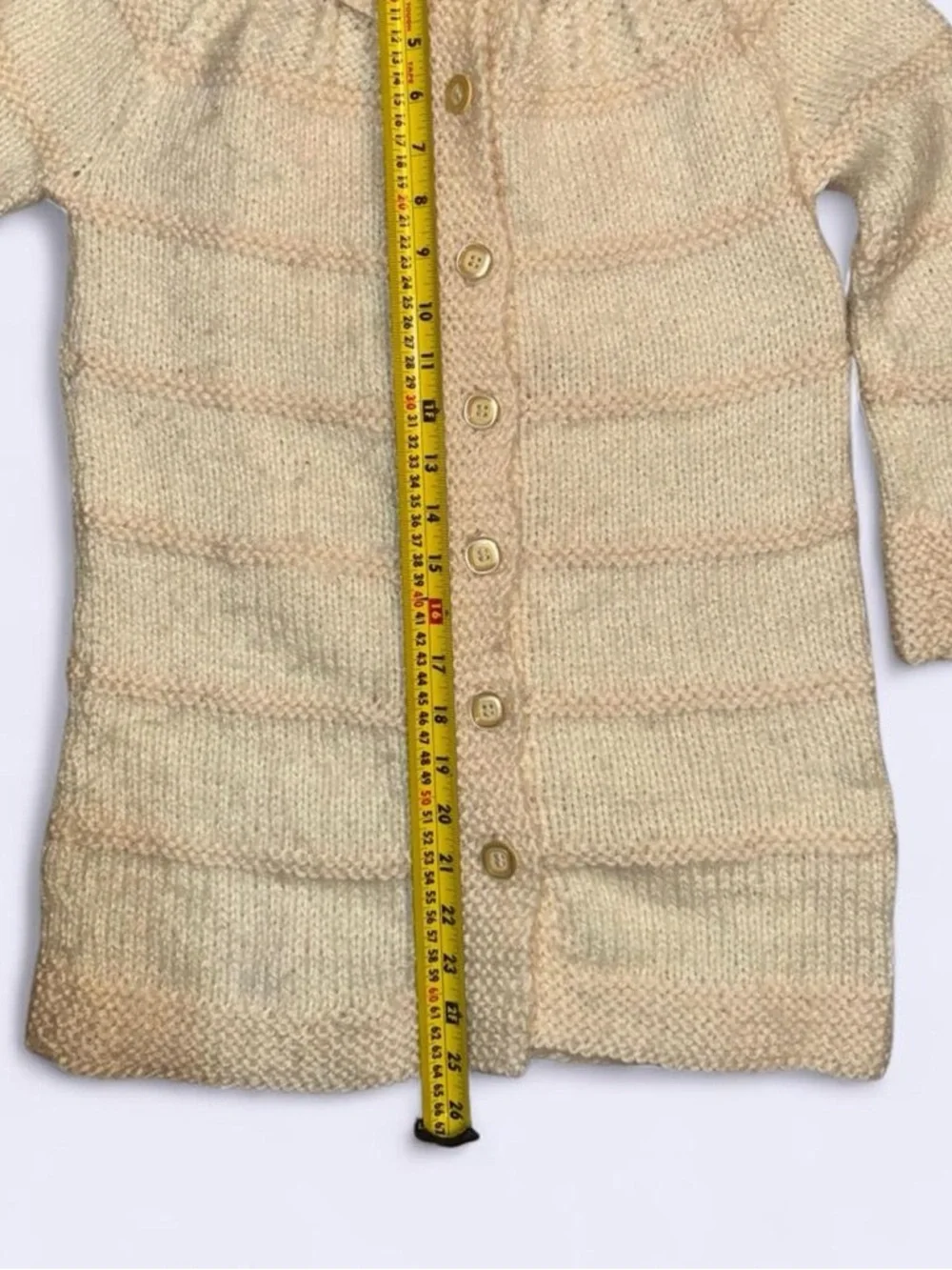 Vintage Hand Knit Kids Sweater Dress Cardigan Cream Button Front Cottagecore